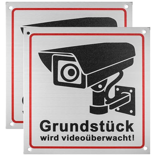 Achtung Videoüberwachung Schild, 2 STK 15x15cm Warnschild Hinweisschild Videoüberwachung Privatgrundstück Schilder für Videoüberwachung Außen Innen, Alum Videoüberwacht Schilder Kameraüberwachung