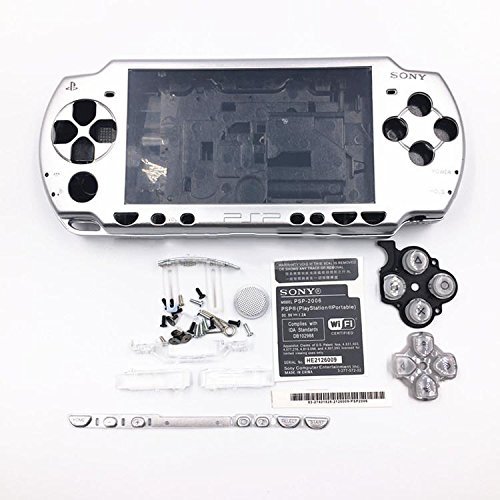 Komplettes Schutzgehäuse mit Tasten, Schrauben, Schraubendreher, für Sony PSP 2000, 2001, 2002, 2003, 2004 silber