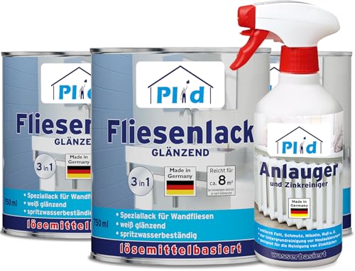 Plid® Fliesenfarbe Badezimmer & Küche [FEUCHTIGKEITSBESTÄNDIG] Fliesenlack Cremeweiß 2,25l fürs Bad - Fliesen neu streichen & lackieren im Innenbereich - 3in1 Fliesen Farbe Lack - Made in Germany Set