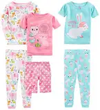 Simple Joys by Carter's Mädchen 6-Piece Snug Fit Cotton Pajama Set Pyjamaset, Blau Kaninchen/Rosa Punkte/Weiß Waldtiere, 5-6 Jahre (3er Pack)