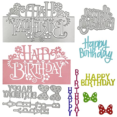 3 Sets Happy Birthday Metall-Stanzformen, SENHAI Happy Birthday & Butterfly, gestanzte Schablonen, Wortprägeschablone für Geburtstagskartenherstellung