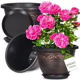Pottiffe 3 Pack Kunststoff Blumentopf Innen Außenbereich,25.4cm Durchmesser leicht Übertopf mit Ablaufloch und Untersetzer, Outdoor Blumentöpfe, draussen Blumentöpfe
