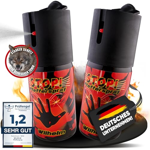 2 x Wilhelm Pfefferspray 40 ml Tierabwehr Selbstverteidigung CS Gas KO Spray hochdosiert (ca. 2 Mio. Scoville) effektives Verteidigungsspray