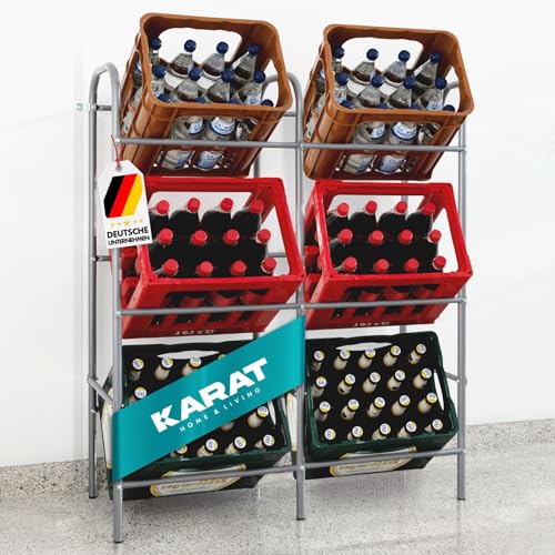 KARAT Kisten Aufbewahrung für 6 Kästen Getränkekistenregal, Flaschenregal, Getränkekistenhalter mit Wandbefestigung für Keller, Speisekammer, Garage aus Metall in grau 96,5x32,5x115,5 cm (Rocket)