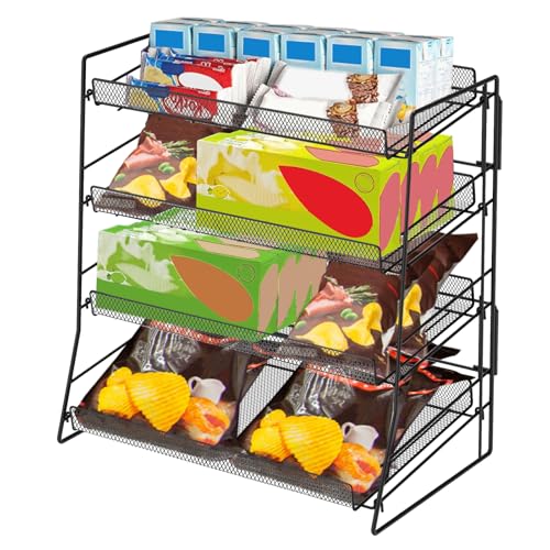 TNTGMG Süßigkeiten Display Ständer,4-stufiges Metall-Snack-Display für Arbeitsplatte, 40×22×41 cm, stapelbarer Süßigkeiten-Organisator, Einzelhandels Regal für Laden-Konzession, Küche, Büro