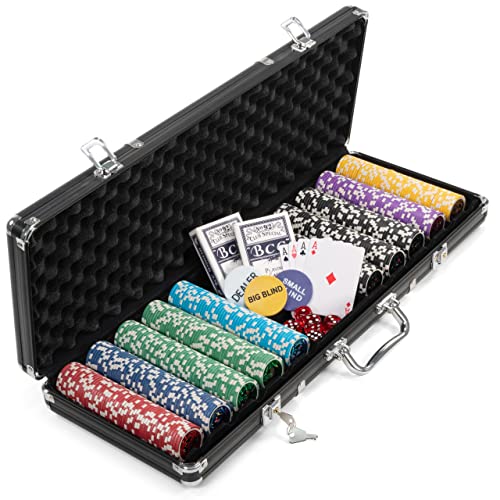 Nexos Trading Pokerkoffer schwarz Pokerset 500 Laser Pokerchips Poker Komplett Set 11 g Chips Aluminiumkoffer