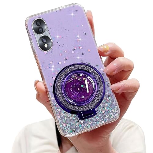 Tivenfezk Nadoli Sparkle Treibsand Ständer Hülle für Oppo A78 5G,Versteckt Ständer Ring Klar Glitzer Stern Handyhülle Durchsichtig Bling Schutzhülle Case Cover,Lila