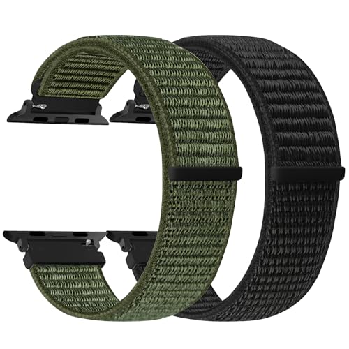 enkic Nylon Armband Kompatibel mit Apple Watch Armband 49mm 46mm 45mm 44mm 42mm 41mm 40mm 38mm Damen Herren, 2 Stück Ersatz Sport Uhrenarmband für iWatch Series 10 9 8 7 6 5 4 3 2 1 SE Ultra 2 Ultra