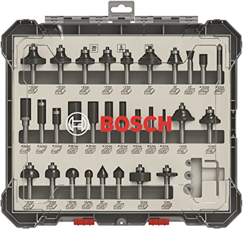 Bosch Professional 30tlg. Fräser Set Mixed (für Holz, Zubehör Oberfräsen mit 8 mm Schaft)