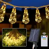 LED Lichterkette Außen, GuKKK 10M 24 Glühbirnen Dimmbar Solar Lichterkette Aussen Glühbirnen, Solar Lichterkette Garten 8 Modi,Balkon Lichterkette Wasserdicht IP65 mit Fernbedienung für Terrasse Party