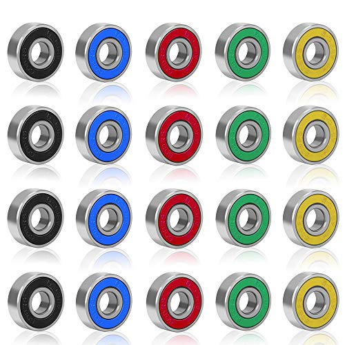 Rybtd Kugellager Skateboard 20 Stück 608 ZZ ABEC-9 Rillenkugellager 8mm x 22mm x 7mm Rollenlager Kohlenstoffstahl Miniatur Radialkugellager mit Double Shielded(Schwarz,Blau,Rot,Grün,Gelb)