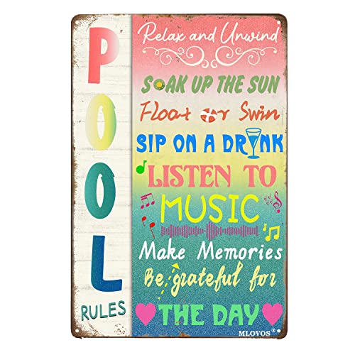 Metall Pool Schilder Lustige Pool Rules Blechschild Schwimmbad Dekorationen für Deck Wandkunst Dekor Pool Blechschild 20,3 x 30,5 cm