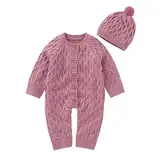 Refein Neugeborene Baby gestrickte Strampler Winter Warm Langarm Body Pullover Jumpsuit mit Hut für Jungen Mädchen 0-18 Monate