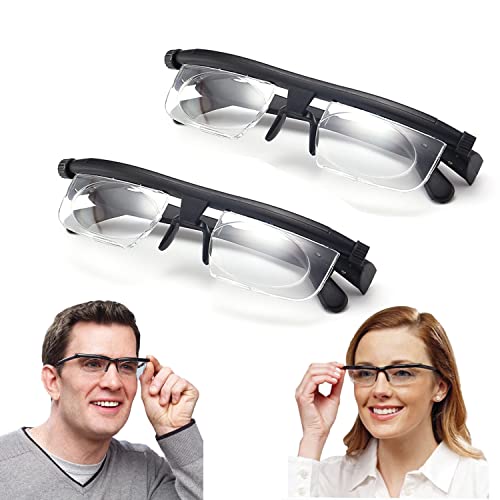 Einstellbarer Fokus Brille Dial Vision Nah- und Fernsicht, HD-Zoom Einstellbare Grad -6,00 bis +3,00 Lesebrille, Entfernung Lesebrille für Männer Damen Fahren Ältere (2 STCK.)