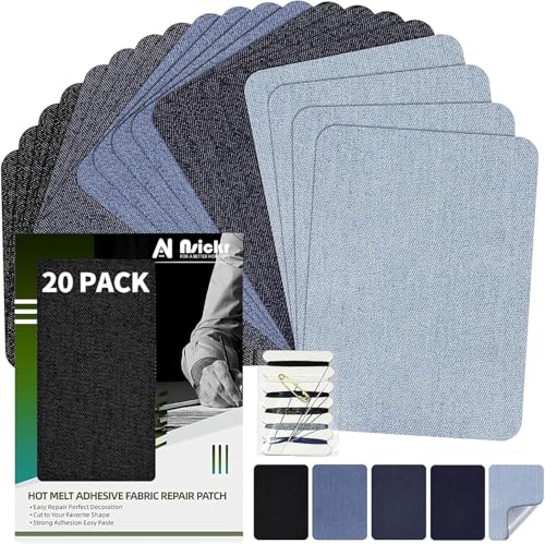 Nsickr -Jean Patches zum Bügeln auf innen und außen. Verschiedene Blautöne Patches Repair Kit. Jeans. Reparaturset für Kleidung. Starker Klebstoff. Mehrere Spezifikationen (Fünf Farben, 7.5×10.5 CM)
