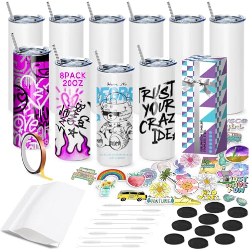 10 Stück Sublimation Rohlinge 20 oz Trinkhalm für Tassen, White Straight Bulk Edelstahl Tumbler, Sublimationsbecher für Wärmeübertragung, mit Deckel und Stroh, Schrumpffolie, einzeln verpackt