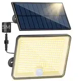 Peasur 3000K Solarlampen für Außen mit Bewegungsmelder, 348 LED Solar Strahler Außen, IP65 Wasserdicht Solarleuchten 3 Modi Solarlampe Garten mit 5m Kabel