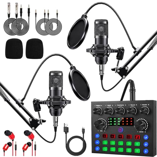 Podcast Mikrofon Bündeln für 2, ALPOWL Audio-Interface mit Nierencharakteristik BM800 Mikrofon für Gamer und All-in-One DJ-Mixer, perfekt für Live-Streaming, Singen, YouTube, Gaming