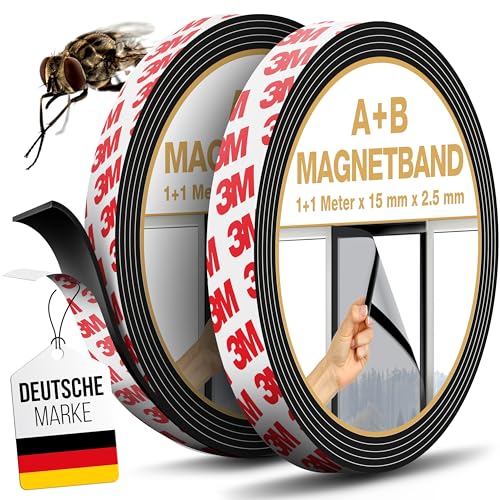 MYMIND® Magnetband A+B Selbstklebend [Extra Stark] für Fliegengitter & Vorhänge mit 3M Kleber - Sehr Starkes Magnetklebeband für Maximale Haftung - Magnetisches Klebeband