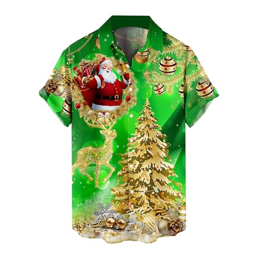 RUMAOZIA weihnachtshemd Herren Klassisch Ugly Shirt Komfortable Weihnachtsmotiv Umlegekragen Xmas Hemd Weihnachten 3D Bedruckte Langarmhemd Basic Weihnachtskostüm Merry Christmas Hemden