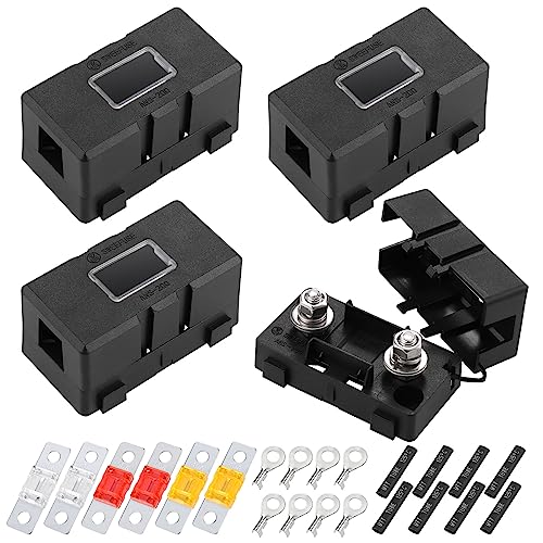 4 Stück Midi Sicherungshalter, Kfz Sicherungshalter mit 40A, 50A, 80A Mega Sicherung und 8 Stück Terminal, Mega Sicherungshalter, Sicherungshalter Sicherungen für Auto, Boot, Suv, LKW, Style A