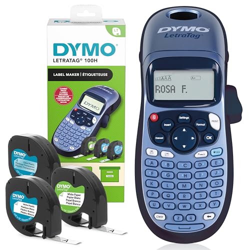 DYMO LetraTag LT-100H Beschriftungsgerät Handgerät | Tragbarer Etikettendrucker mit ABC Tastatur | mit Papieretiketten, weißen & transparenten Kunststoffetiketten | Ideal fürs Büro & zu Hause