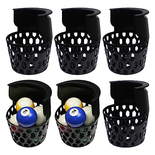 6pcs Pool Table Pockets, Plastic Web Billiard Baskets, Black Snooker Net Bag fits Standard 7/8/9 Foot Table (Set of 6) (5in x 6.5in)