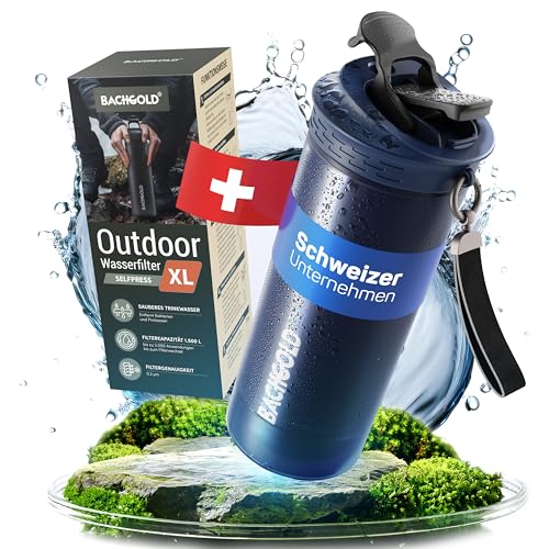 Bachgold® Profi Outdoor Wasserfilter Flasche mit 1500L Filterkapazität I entfernt 99,99% aller Bakterien und filtert Viren, Partikel und Schwermetalle (Blau XL, 800 ml)