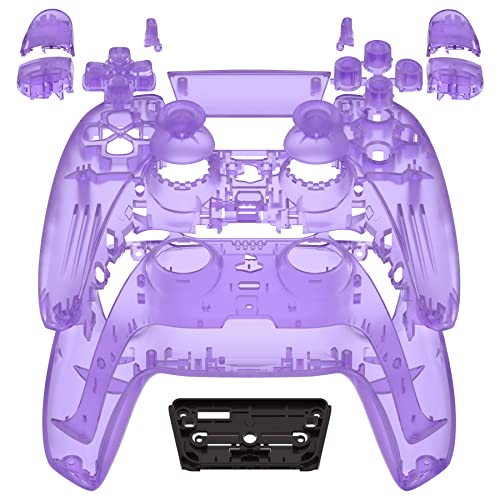 eXtremeRate Vollständiges Set Gehäuse mit Tasten Touchpad-Abdeckung, klare Atomic Purple Custom Ersatz dekorative Zierleiste Schale Front-Rückplatten kompatibel mit PS5 Controller BDM-020