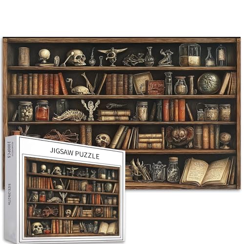 Zauberer-Bücherregal, 1000-teiliges Puzzle für Erwachsene, seltene magische Gegenstände, Kunst-Puzzle, bunt, DIY-Puzzles für Heimdekoration, Geschenke, Familienpuzzle, perfekt für Spieleabende, 68 x
