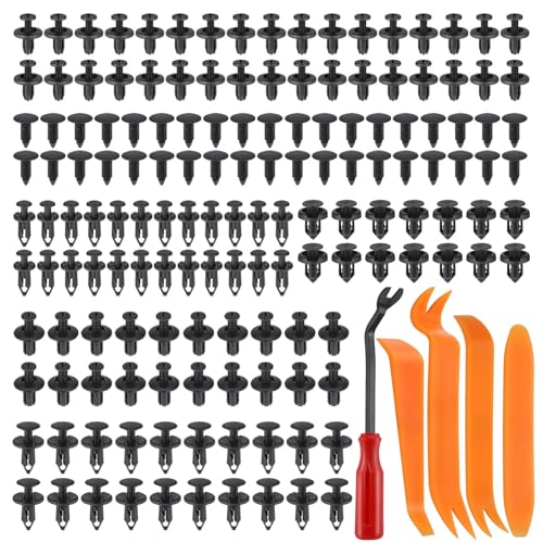 190 Stück Befestigungsclips Auto, 6 Größen Universal Türverkleidung Befestigungclips mit 5 Demontage Werkzeuge, Stoßstangen Plastikklips Set, Car Body Trim Clips Kunststoffniet Kit