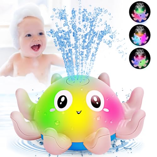 Jovicos Badewannenspielzeug, Oktopus Spray Wasserspielzeug Baby Badespielzeug mit Licht, Badespielzeug Baby ab 1 Jahr, Baby Badewann Spielzeug Baby Geschenk (Rosa