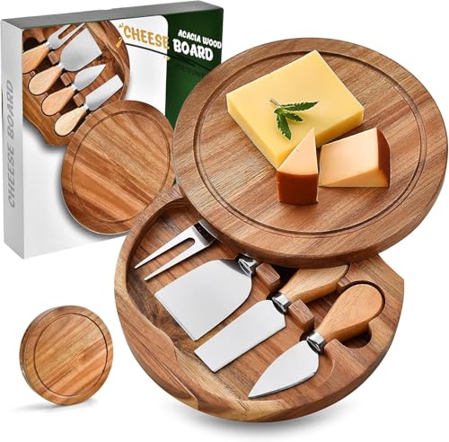 COCOBOSS Käsebrett mit Käsemesser Set und Schieferplatte – Servierplatte aus Holz für Käse und Appetithäppchen