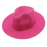 Hut Damen Fedora In Hüten mit breiter Krempe für den Strandausflug im Sommer, Sonnenschein, Trachtenhut Damen Casual Fashion Party (Hot Pink, One Size)