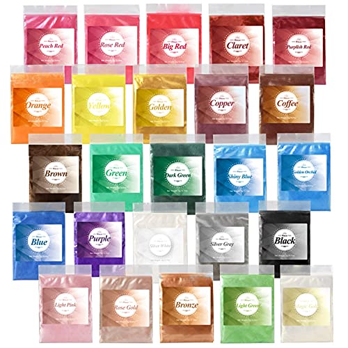 Epoxidharz Farbe metallic 25 Farben x 5g (125g), Mica Powder, Seifenfarbe, Epoxy Resin Farbe Farbpigmente Pigmentpulver Farben Pigment, Farbe für Epoxidharz, Kosmetisches Niveau Lipgloss