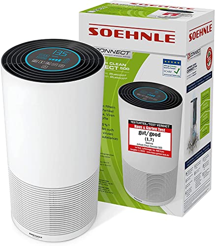 Soehnle Airfresh Clean Connect 500 mit Bluetooth Luftreiniger mit App-Anbindung, Air Purifier reinigt Partikel, Luftreiniger für beste Luftqualität, UV-Licht