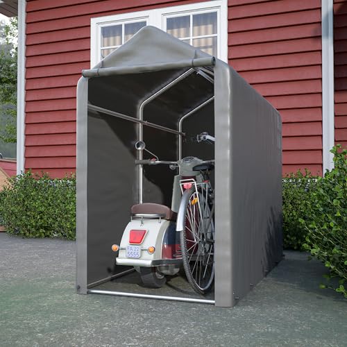 Thanaddo Fahrradgarage Gerätezelt Gartenschuppen Geräteschuppen Lagerzelt Carport, 100x187x160cm Dunkelgrau