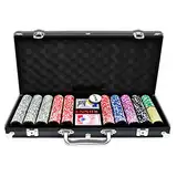 UISEBRT Pokerkoffer Set 500 Chips - Pokerset Laser inkl. 2X Pokerdecks, 5X Würfel, 3X Dealer Button (500 Chips, Schwarz Aluminium-Gehäuse)