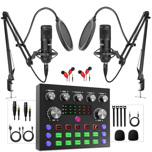 Podcast Equipment Bundle for 2, Audio Interface with Podcast Condenser Microphone, Voice Changer, DJ Mixer for Streaming, Podcast Recording, Gaming, TikTok, PC, Smartphone