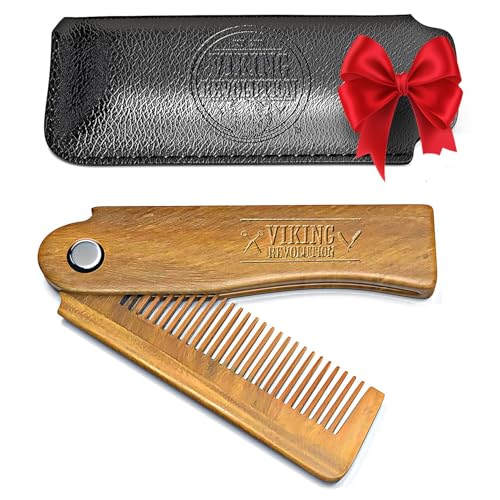 Viking Revolution - Bartkamm - Faltbarer Bartkamm Männer für Herren mit Etui - Sandelholz & Natürlicher Butterfly Kamm mit Geschenkbox - Herren Geschenke - Weihnachtsgeschenke für männer