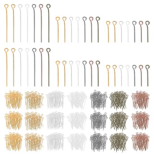 1400 Stück Kettelstifte 7 Farben Nietstifte Offene Ösenstifte 3 Größen Metall Kopfstifte Anhängerverbinder Geeignet für Armbänder Halsketten Ohrringe Schmuckherstellung Reparatur