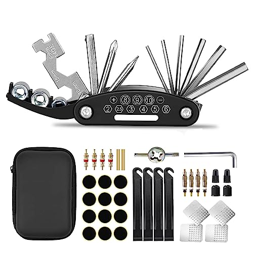 Kitbest Fahrrad Reparaturset, 38 Stück Fahrrad Werkzeugset Reparatursatz mit 16-in-1 Fahrrad Multitool, Fahrrad Werkzeug Reparaturset Flickzeug Set Fahrradwerkzeug Multitool Werkzeug für Unterwegs
