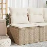 Faroom Balkon Sofa mit Stauraum Gartensofa Rattan Sofa Lounge Sofa Outdoor Rattansofa Sitzecke Balkon Lounge Klein Couch Gartenlounge Polyrattan Balkonmöbel Beige