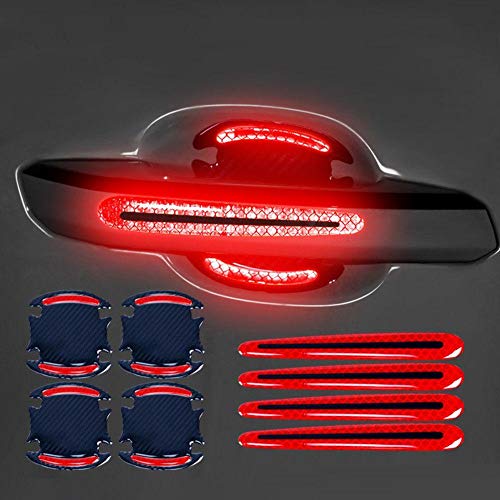 YlRNhe Pack of 8 Universal 3D Carbon Fibre Car Door Handle Paint Scratch Protection Sticker Car Door Handle Scratch Protection Film Pad with Reflective Safety Strips