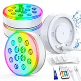 BOIROS Poolbeleuchtung Unterwasser, Wiederaufladbar Unterwasser Licht Led mit Fernbedienung, IP68 Wasserdicht Pool Licht 13 RGB Lichtperlen Teichbeleuchtung für Garten Pool Badewanne Aquarium 4 Stück