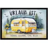 SpecialMe® Fußmatte Camping Spruch Urlaub ist da wo wir parken Wohnwagen mit Namen Familie rutschfest & waschbar schwarz 60x40cm