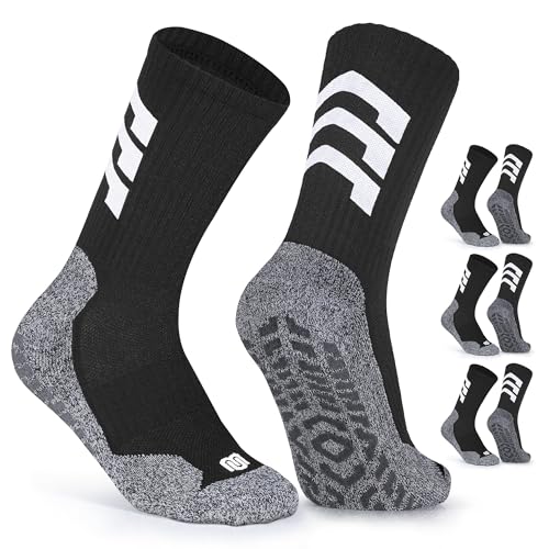 Closemate Football Socks 3 Paare Grip Fußball Socken Fussball Socken Herren Anti Rutsch Fußballsocken Fussballsocken Laufsocken Kompression Sportsocken Für Pilates Yoga 39-42 43-46 SchwarzGrau M