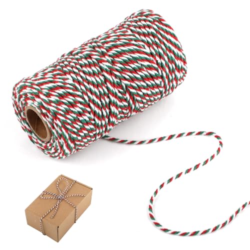 Rot Grün und Weiß Bindfäden, 100m Baumwolle Weihnachten Bastelschnur, Bäckergarn Küchengarn für Handwerk, Geschenke Verpacken, Gartenarbeit, Weihnachten Dekoration