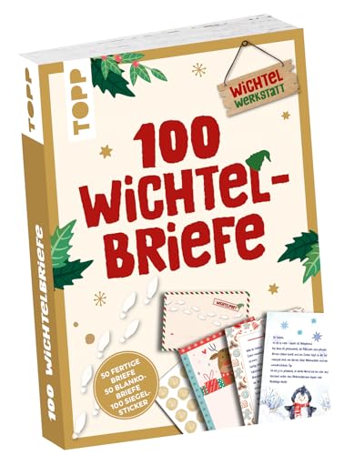 100 Wichtelbriefe. 50 Wichtelbriefe und 50 Wichtelbriefpapiere in 25 Designs und Umschlag zum Falten auf der Rückseite, mit 100 Siegelstickern und kurzer Anleitung