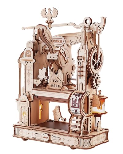 ROKR 3D Puzzle Holz Holzpuzzle Erwachsene 3D, Klassische Druckmaschine Holzmodelle Bausätze, Mechanische Getriebe, Classic Printing Press